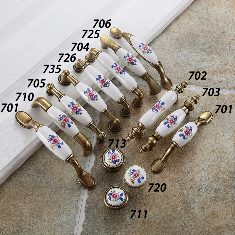 WV Flower Ceramic Kitchen Cabinet Storage Handle Closet Dressers Vintage Cabinet Wardrobe Ceramic Door Knobs Cabinet Handles
