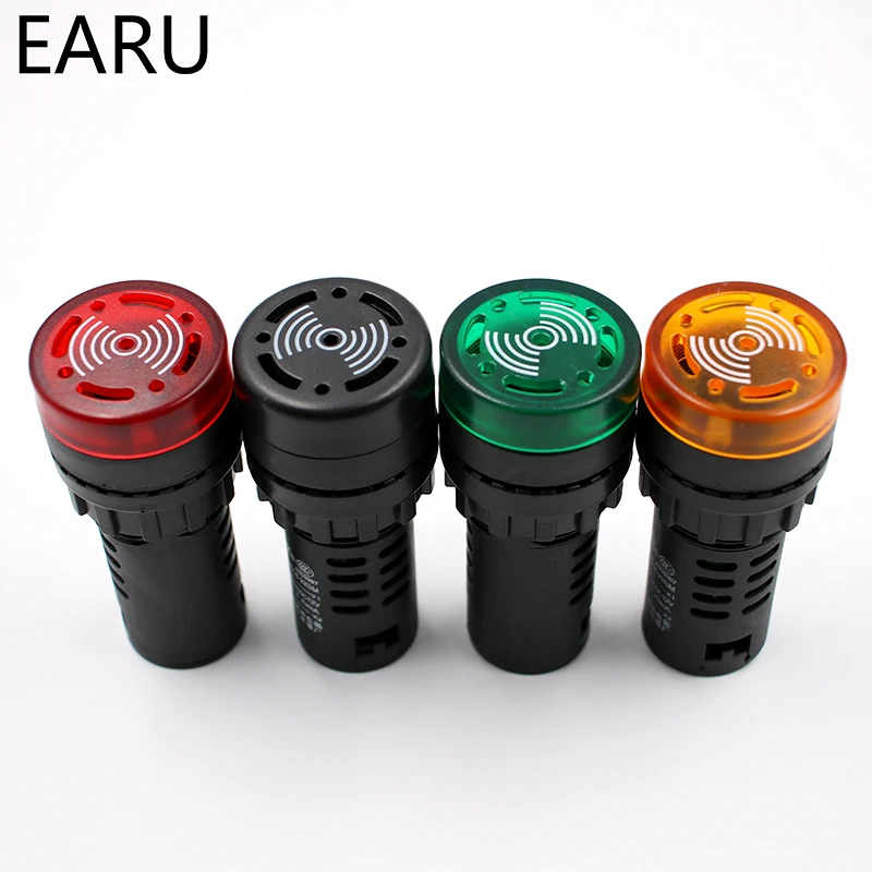 1pc AD16-22SM 12V 24V 110V 220V 380V 22mm Flash Signal Light Red LED Active Buzzer Beep Alarm Indicator Red Green Yellow Black