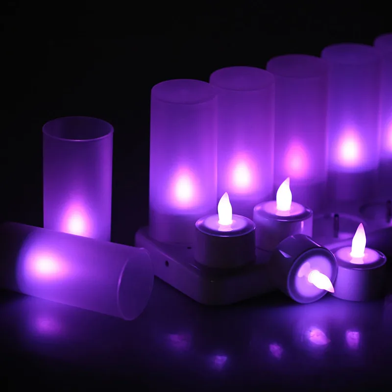 Set of 12 Remote Controll Rechargeable Tea Light LED Candles frosted Flameless TeaLight Multi-color Changing Candle Lamp Party