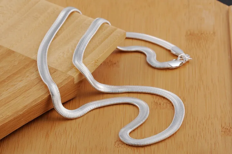 925 16-24inch Free shipping Popular Beautiful fashion silver color5MM flat snake necklace high quality jewelry N193 Kinsle