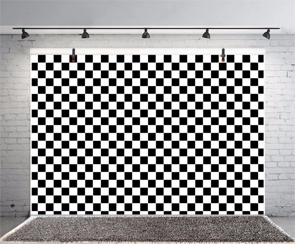 Laeacco Black White Square Checkered Seamless Pattern Kids Portrait Party Photography Background Photo Backdrop For Photo Studio