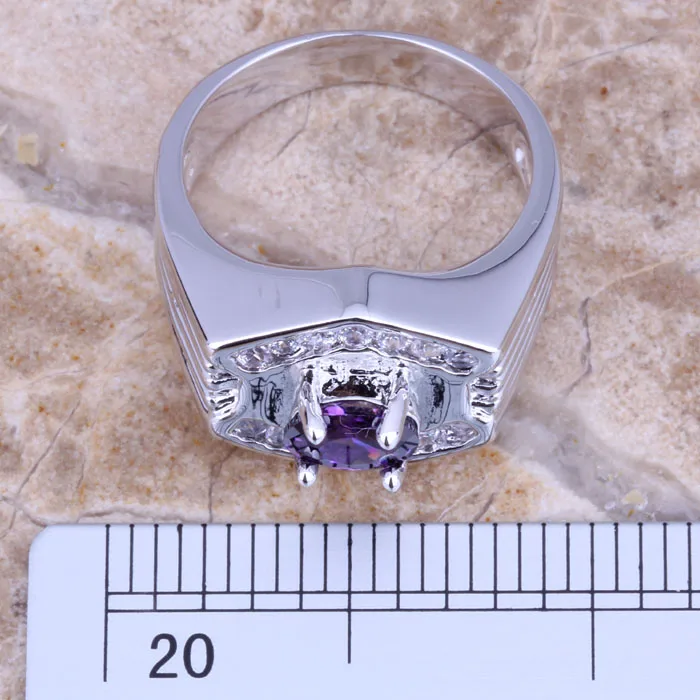 Charismatic Purple Cubic Zirconia White CZ Silver Plated Fashion Ring Size 6 / 7 / 8 / 9 E144