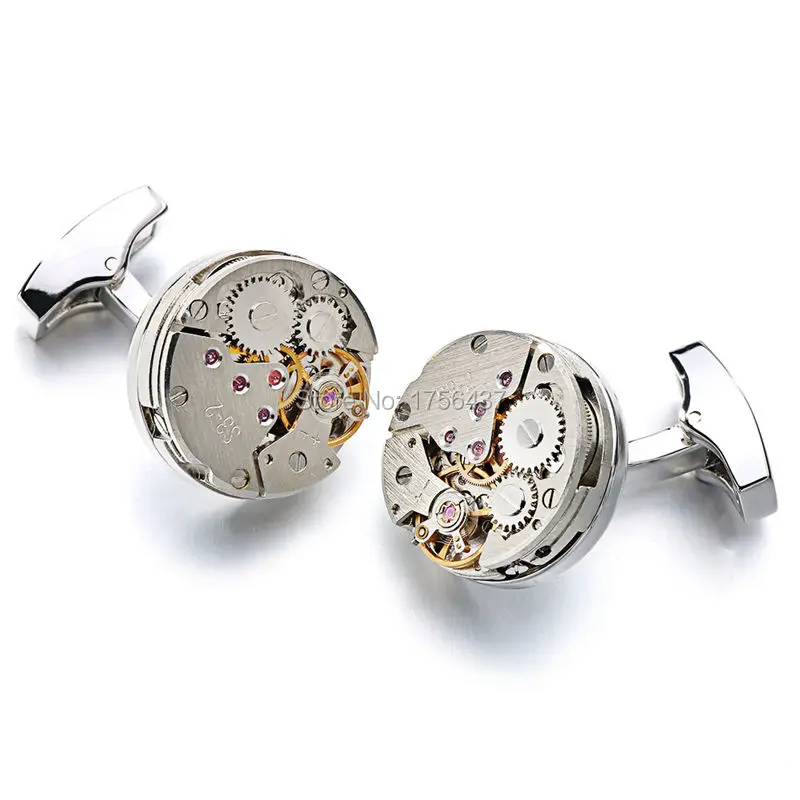 LEPTON Non-Functional Watch Movement Cufflinks Stainless Steel Steampunk Gear Watch Mechanism Cuff Links For Mens Gifts Gemelos