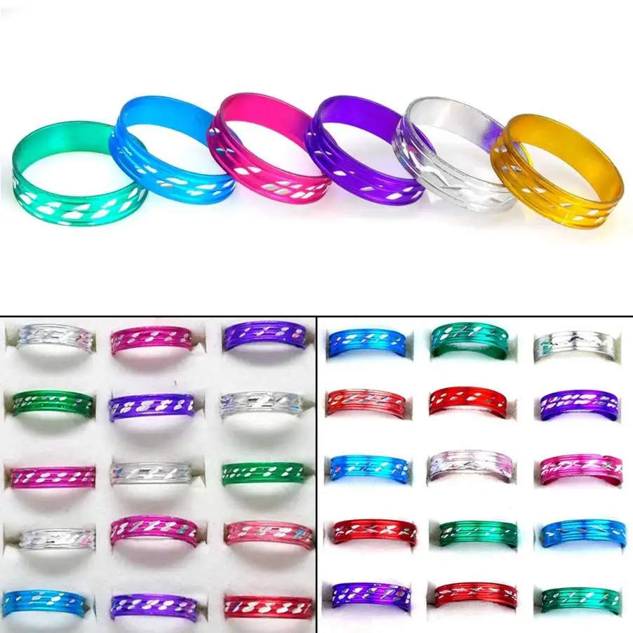 Wholesale 50pcs lots Band Rings Fashion Charm Jewelry Men Women Mix Colored Aluminum ring Size 17-19mm Drop Ship