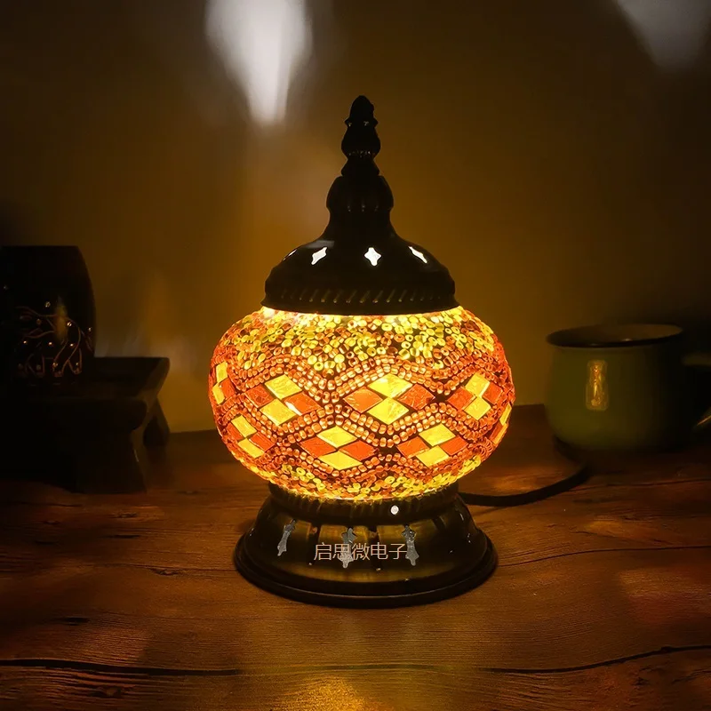 Newest Turkish Mosaic Table Lamp Vintage Art Deco Handcrafted Lamparas De Mesa Glass Romantic Bed Light Lamparas Con Mosaicos