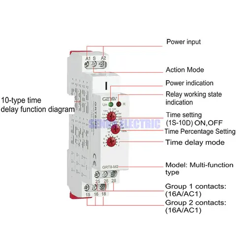 Imagen 2 del producto Relé temporizador automático multifunción de Riel Din, interruptor de Control multifunción, CA, CC, 12V, 24V, 220V, SPDT, DPDT, 1 GRT8-M