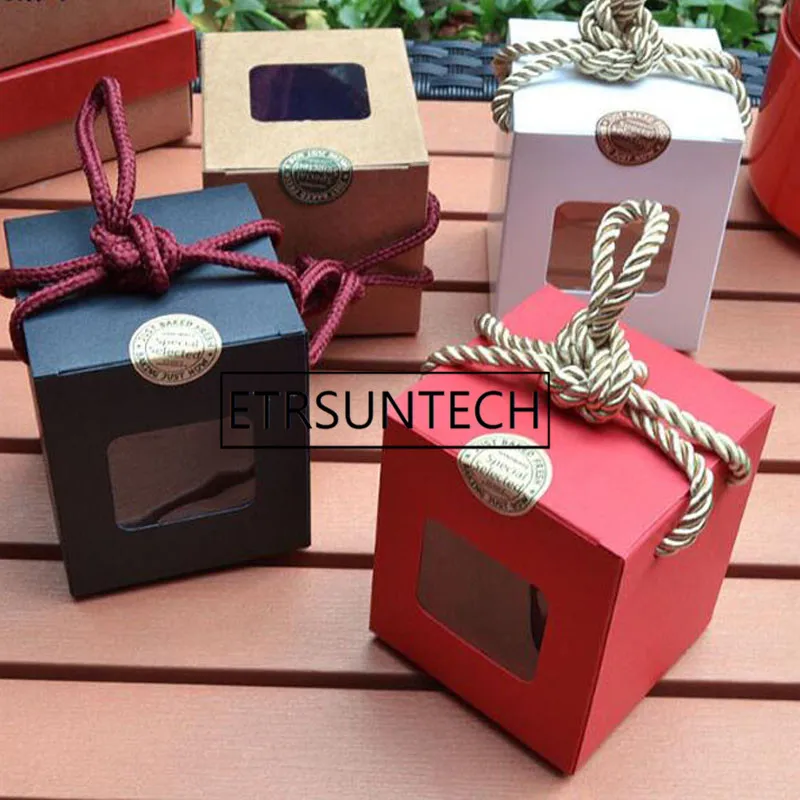 Portable Universal Gift Box With Clear Window Handmade Jam Honey Tea Packaging Boxes Kraft Paper Candy Box