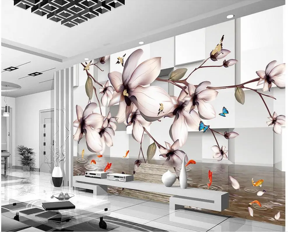 

3d room wallpaper 3D water fish transparent flower wall painting wall mural photo wallpaper Home Decoration