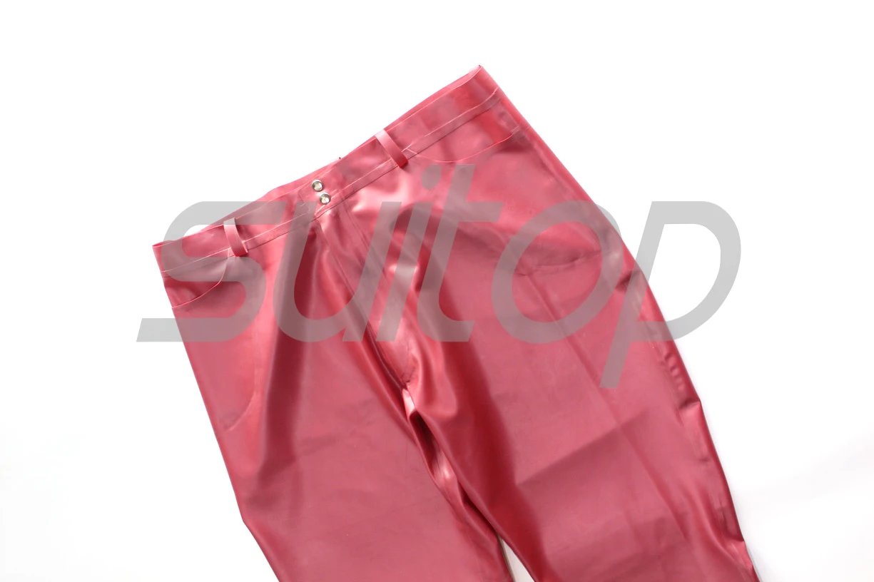 New men  Latex Metallic RED Rubber PANTS CATSUITOP