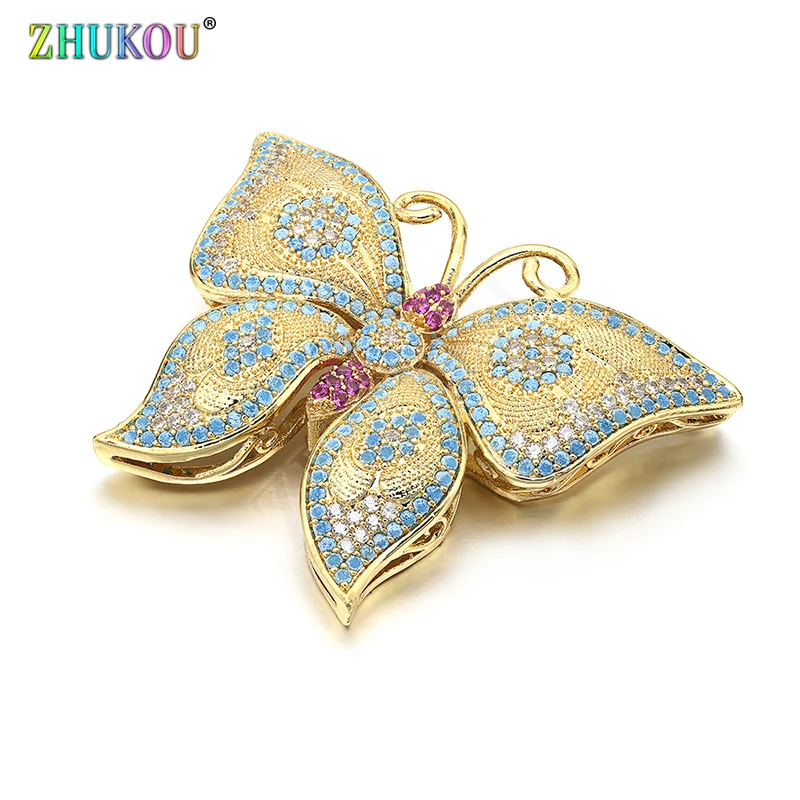 46*34mm Brass Cubic Zirconia Gold color Butterfly Charms Connectors DIY Jewelry Bracelet Necklace Making, Model: VS275