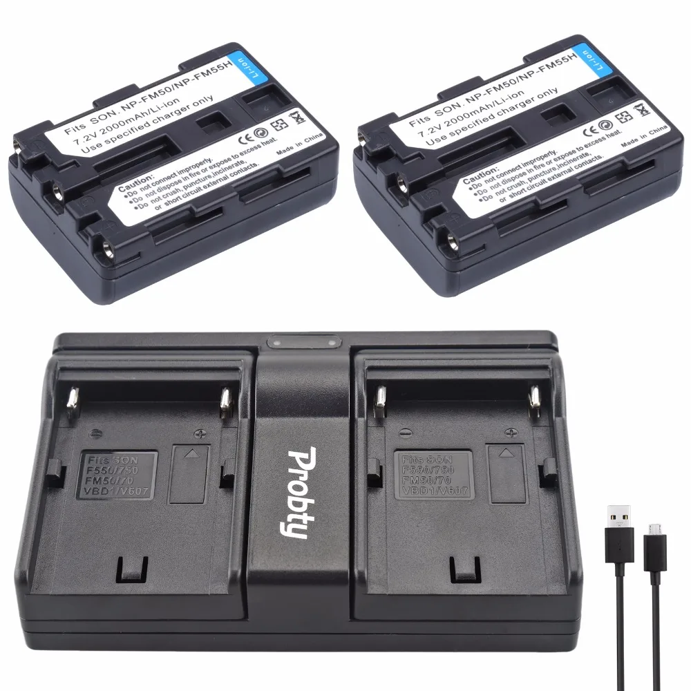 2 Pcs NP-FM50 NP FM50 FM55H Battery + USB Duac Charger For Sony CCD-FRV106K DCR-PC300K DCR-TRV24 DCR-DVD100 DSR-PDX10 DCR-TRV25