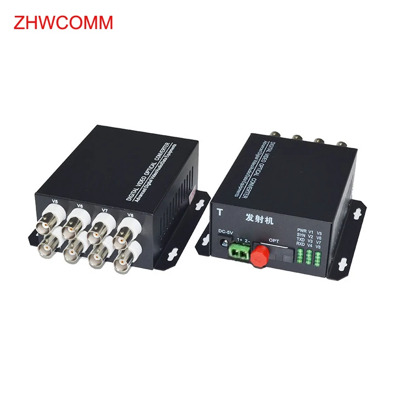 ZHWCOMM 1Pair 8V Fiber Optic Video Optical Transmitter Single mode SIngle fiber 8 Channel Video Optical Converter