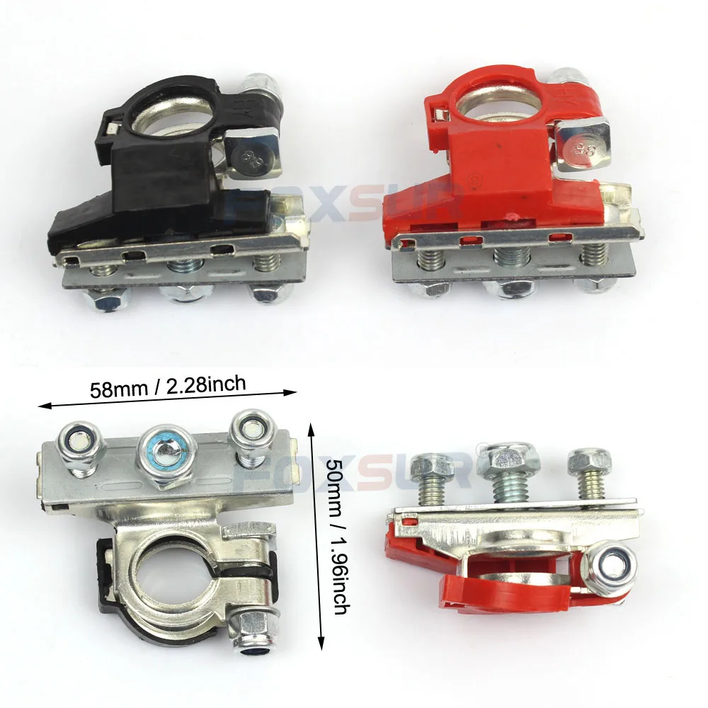 FOXSUR Car Automotive Battery Connector Top-Post Battery Cable Terminal with M6 M8 Screw Positive Negative Clamp Connector 1 set