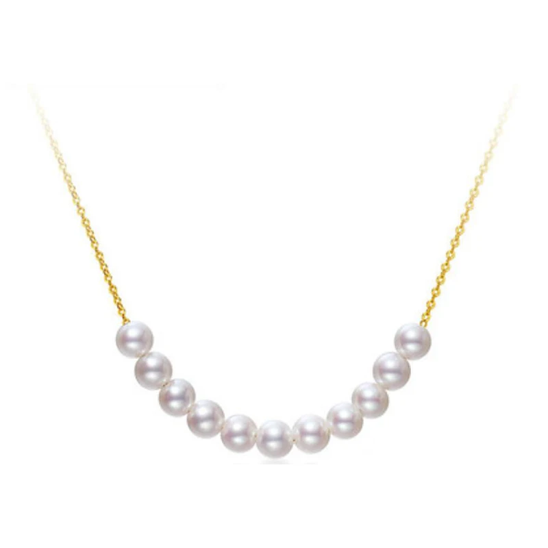 Sinya Natural 4.5-5mm Pearls Pendant Charm Necklace 18k Gold Chain Au750 Fine Jewelry Best Gift for Girls Women Lover