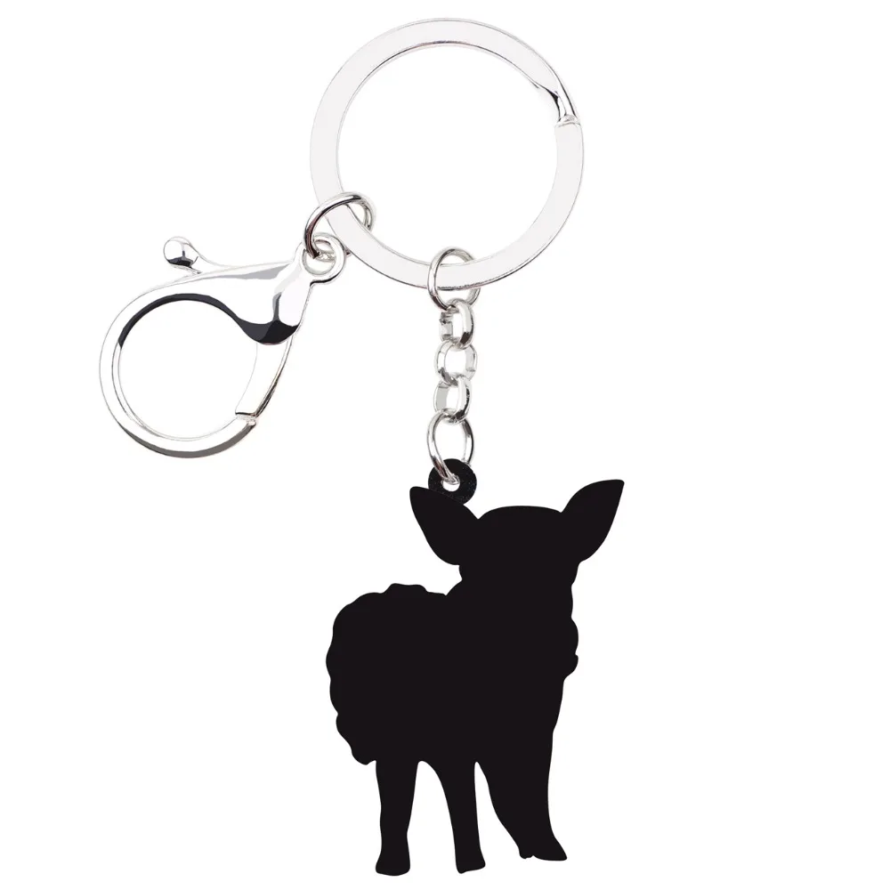 Bonsny Acrylic Cute Pink Dress Chihuahua Dog Key Chains Keychain Rings Animal Jewelry For Women Girl Ladies Handbag Car Charms