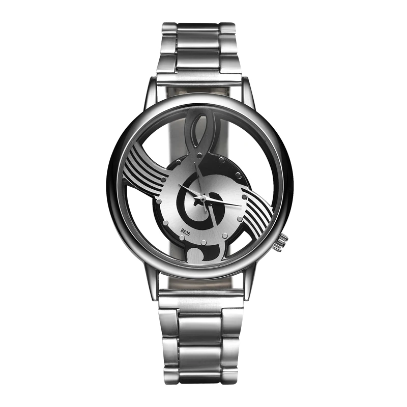 New Luxury Brand Fashion and Casual Music Note Notation Watch Stainless Steel Wristwatch for Men and Women Silver Watches