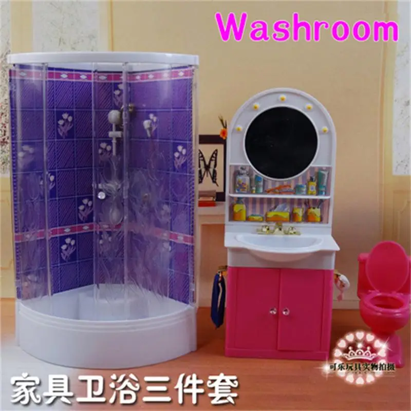 

For Barbie Doll Furniture Accessories Plastic Toy Bathroom Set Dressing Table Toilet Bowl Hanger Clothes Holiday Gift Girl DIY