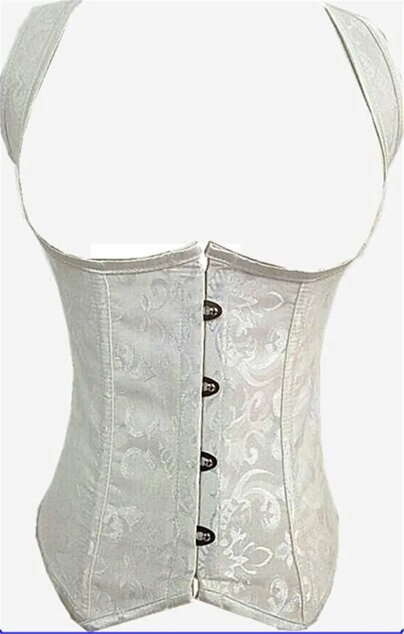 Sapubonva Underbust Corsets Top Brocode Sexy Bustiers Gothic Slimming Corselet Vest Cupless Plus Size White costumes gowns