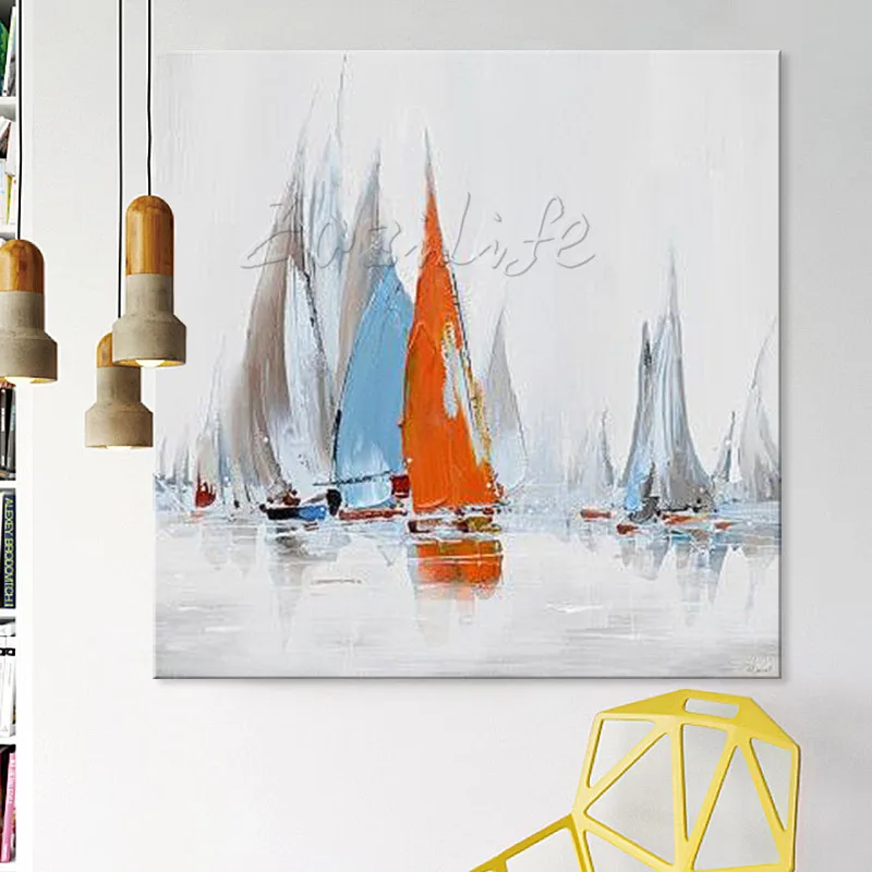 

Hand painted boat Canvas Oil painting Wall Pictures for Living room wall decor art canvas painting palette knife boat 40