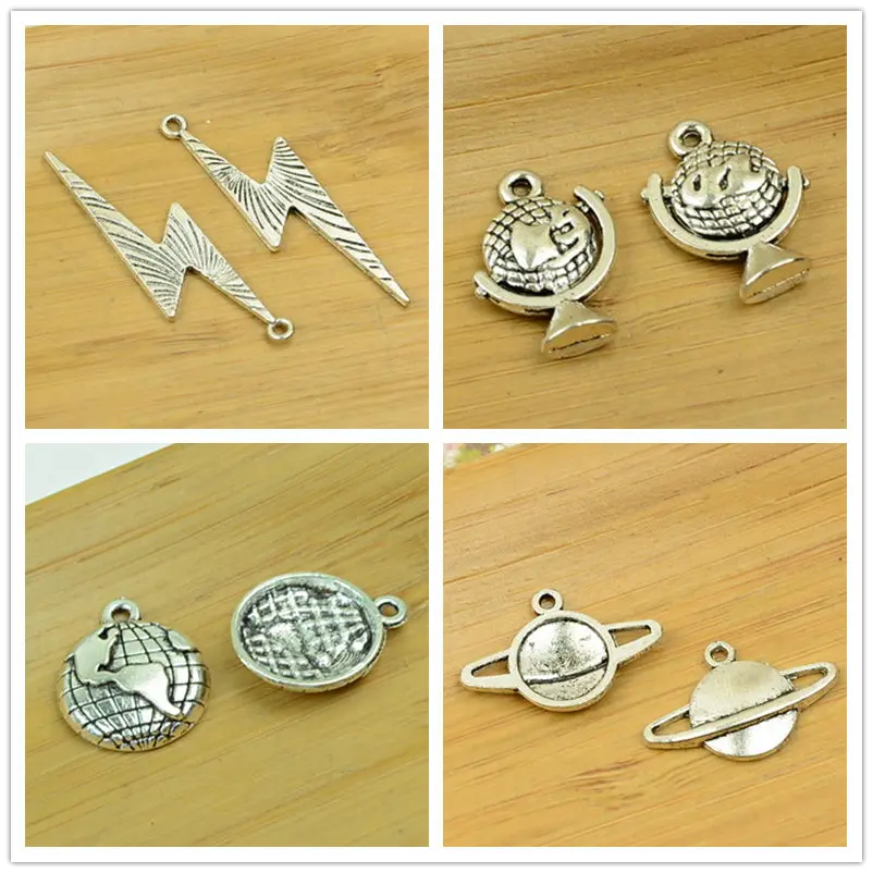 

planet/lightning/earth/universe/globe shape DIY alloy charm pendant bead jewelry making accessories findings antique silver hot