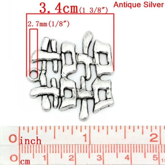 DoreenBeads Charm Pendants Chinese Character Double Happiness Marriage Wedding Decoration Silver Color 3.2x3.4cm,10PCs