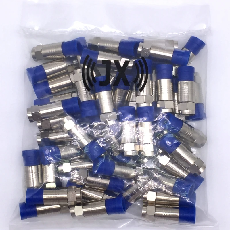 JX connector 50pcs F male connector for RG6 75-5 coaxial compression fitting Compression Coax O-Ring connector Fast shipping