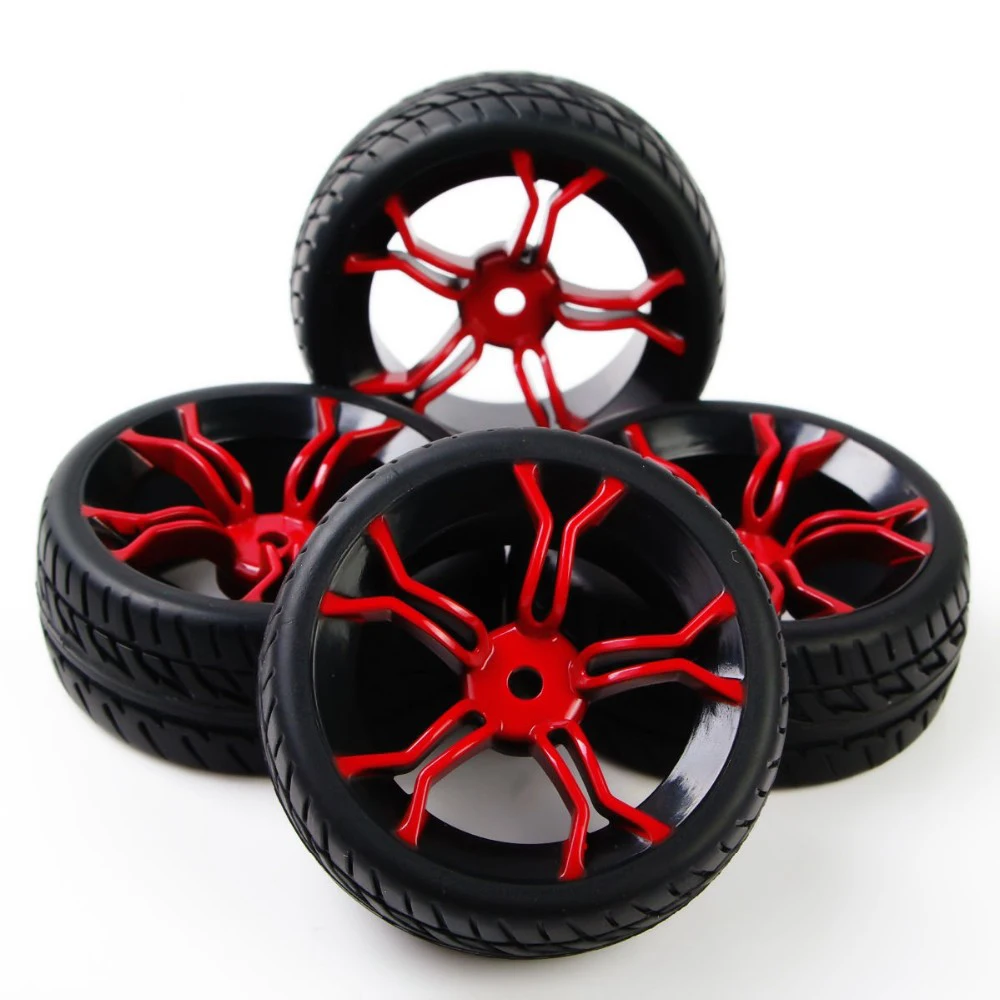 4Pcs/Set 1:10 Scale Flat Racing Tires and Wheel Rims with 12mm Hex fit HSP HPI On Road Car Model Toys Accessory