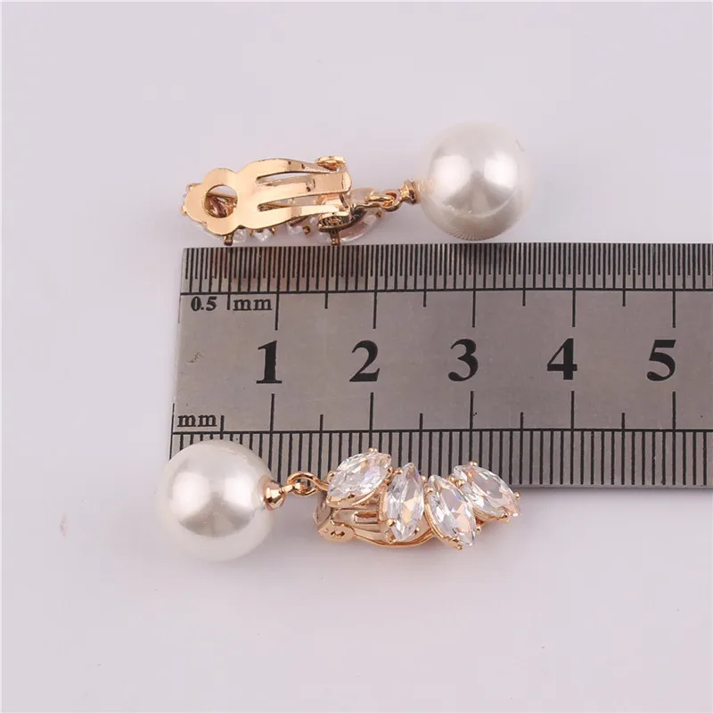 GRACE JUN Clip on Earrings No Pierced for Women Fashion Korea Style AAA CZ Pearl Earrings No Ear Hole Earrings Best Jewelry Gift