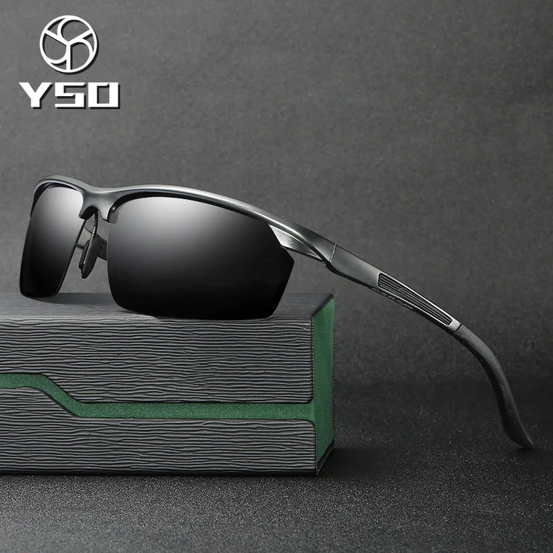 

YSO Sunglasses Men Polarized UV400 Aluminium Magnesium Frame Sun Glasses Driving Glasses Semi Rimless Accessories For Men 8529