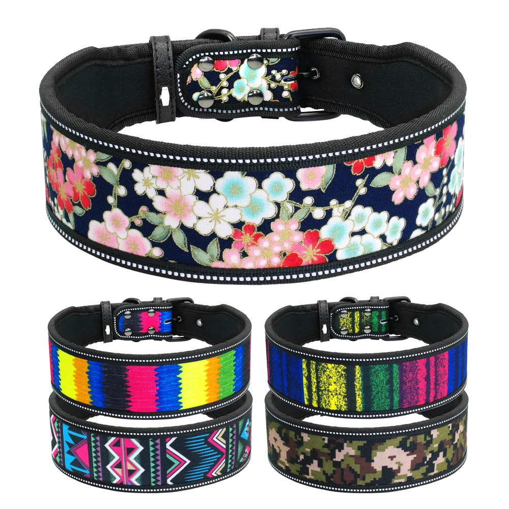 Dog Collar Nylon Printed Striped Pet Collar Perro Reflective Big Dogs Collars for Medium Large Dogs Greyhound Doberman Pitbull