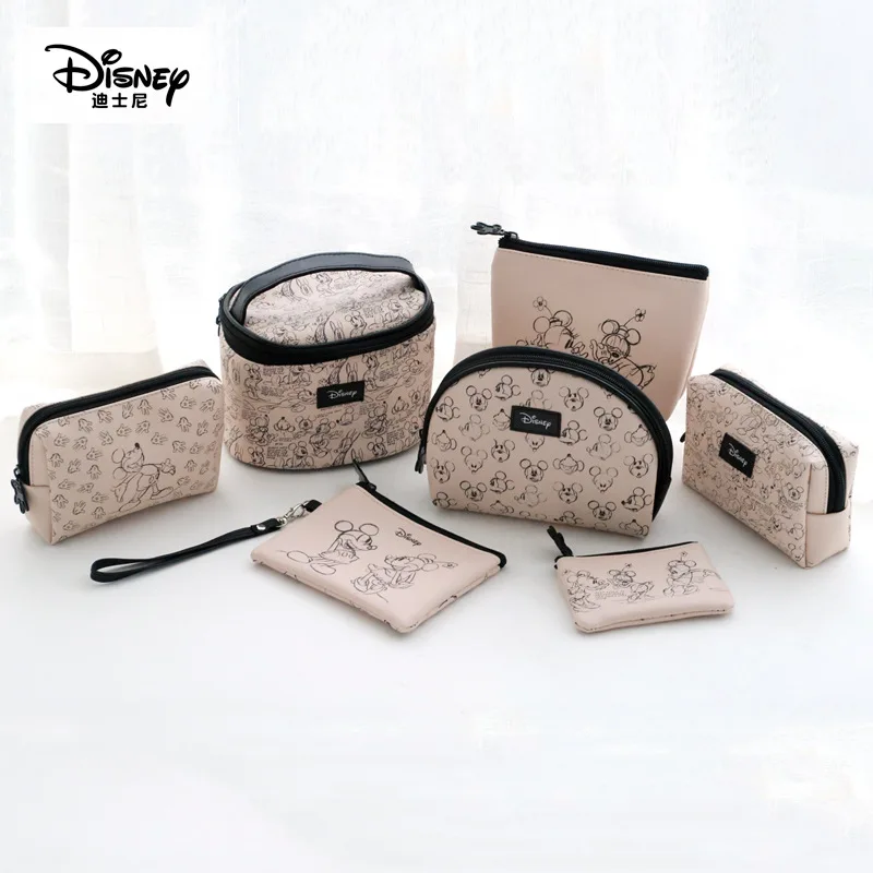 Disney-Bolso de Minnie y Mickey para mujer, bolsa de pañales para mamá, conjunto de cosméticos, cartera, bolso de viaje para el cuidado del bebé, 6 uds.