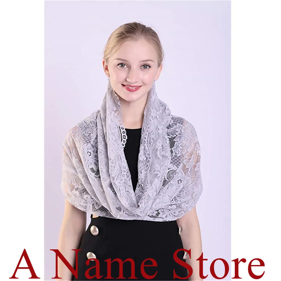 New Gray Lace Veils Mantillas for Church Headcovering HeadWrap Catholic Latin Mass mantilla negras Voile Mantillas 2019 Grey