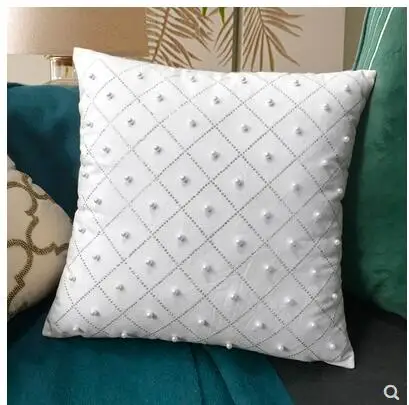 

White pearl decorated cushion cover 45X45cm white pillowcase