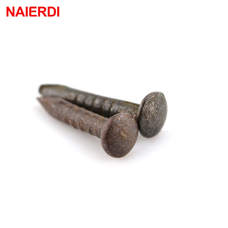 200pcs NAIERDI 1.2x8mm /10mm Bronze Upholstery Nail Jewelry Gift Case Box Nuts Fastener Sofa Decorative Tack Pushpin Hardware