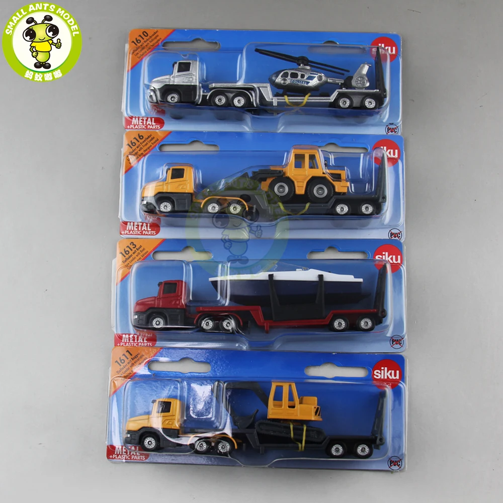 SIKU 1610 1611 1613 1616 Truck Trailer Low Loader with Excavator Bulldozer Yacht Helicopter Diecast Car Model Toys for kids gift