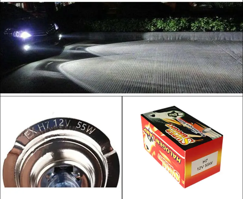 2pcs H7 55W 12V Halogen Bulb Super White Fog Lights High Power Car Headlight Lamp Car Light Source parking 6000K auto