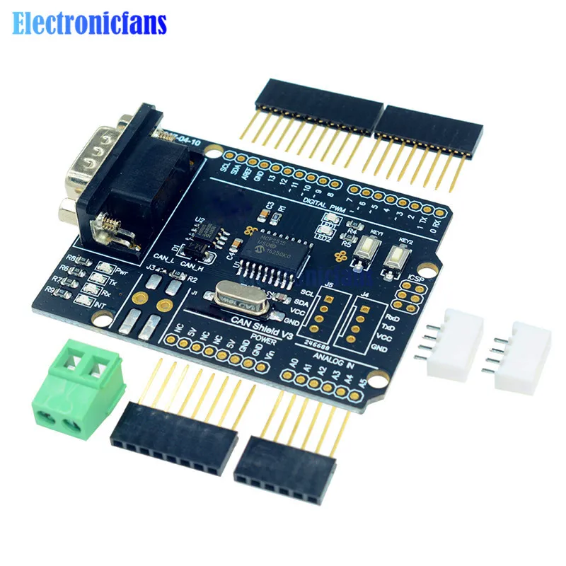 1Pcs MCP2515 Can Bus Shield Board Module SUB-D Connector Standard UART IIC SPI LED Indicator Controller CAN 4.8-5.2V for Arduino