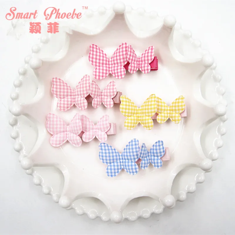 Boutique 20pcs Fashion Cute Plaid Butterfly Hairpins Kawaii Candy Color Animal Hair Clips Hair Accessories Headwear