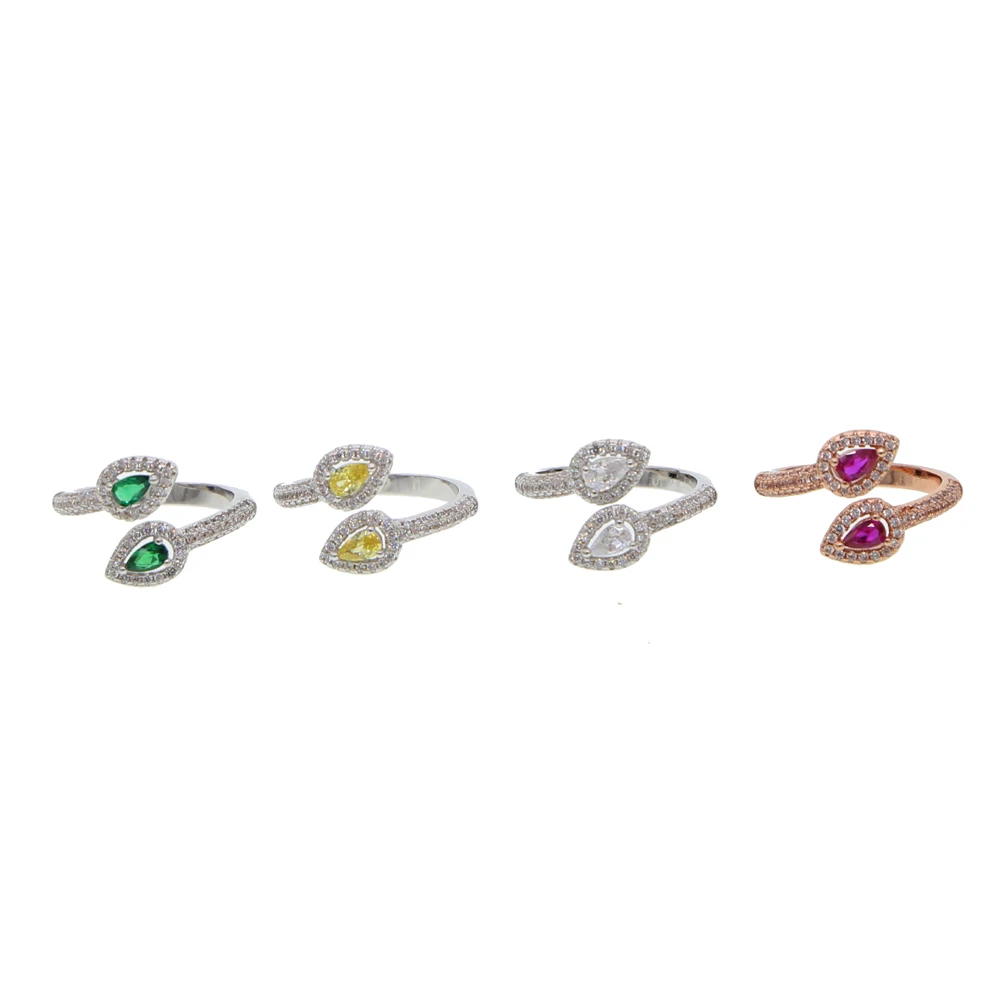 multicolored CZ drop rings silver color adjustable size ring for womens red green stones female little dainty opening ring