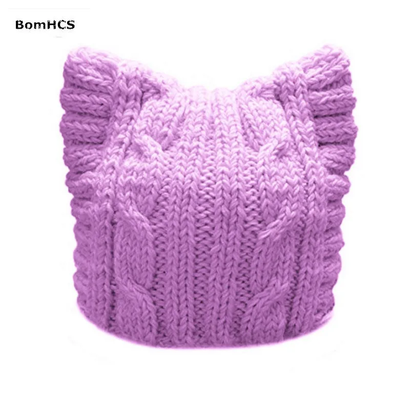 BomHCS Handmade Knit Pussycat Hat Women\'s March Parade Cap Cat Ears Beanie