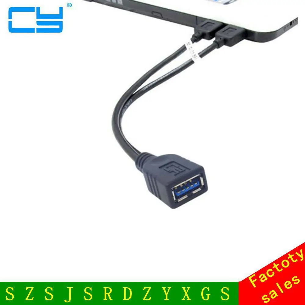 

USB 3.0 Female to Dual USB Male Extra Power Data Y Extension Cable for 2.5" Mobile Hard Disk Black Color 30cm