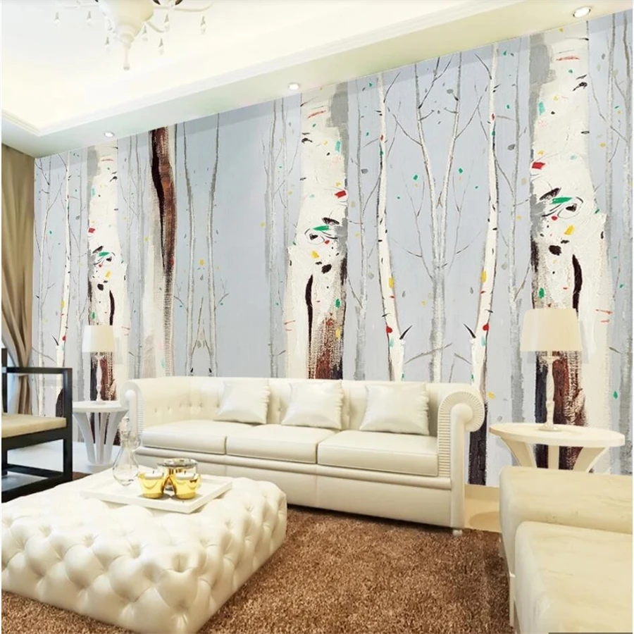 Custom wallpaper 3d mural papier peint abstract oil painting white birch forest TV background wall living room bedroom wallpaper