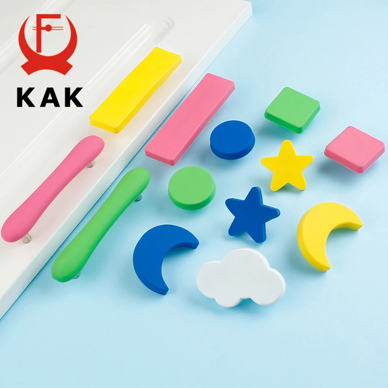 KAK Children Kids Room Drawer Knobs and Handles Moon Star Cartoon Furniture Handle PVC Cloud Door Knobs Cabinet Pulls for kids