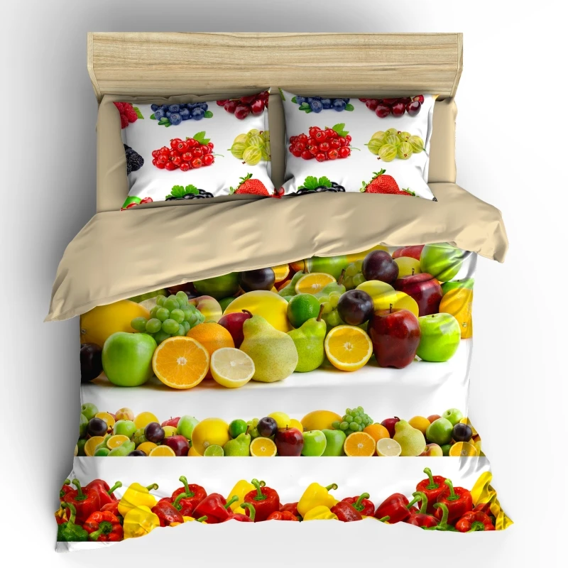 

AHSNME High Definition Vegetable Fruit Salad Cover Sets Summer Bedding Set Lemon Orange Pear Grape Apple Bedlinens Bedding Set