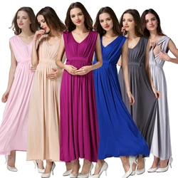 Breastfeeding Dress Sleeveless Summer Good Drape Maternity Photoshoot Maxi Dresses Soft Viscose Fabric Invisible Nursing Clothes