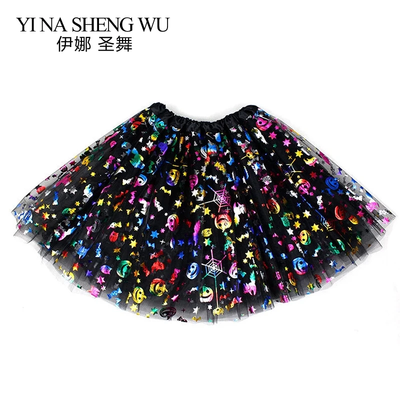 

1Pc Halloween Adult Children Tutu Skirt Princess Sequin Mesh Skirt Spider Skull Pumpkin Skirt Halloween Style Jazz Dance Skirt