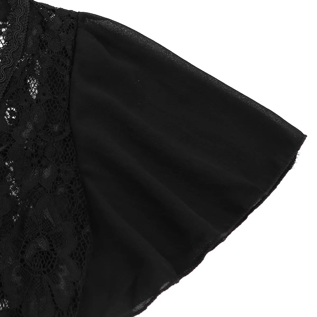 Female Womens Fashion Short Bell Sleeve Floral Lace Sheer Open Front Chiffon Shrug Cardigan Top for Wedding Dress Clothes Shrug