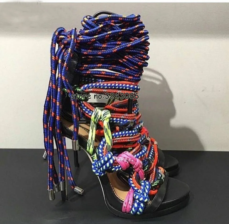 Amazing newest High Heels Sandals Knot Rope Gladiator Women Ankle Wrap Cross Strap Sandal Boots Cut-outs Stiletto Pumps Shoes