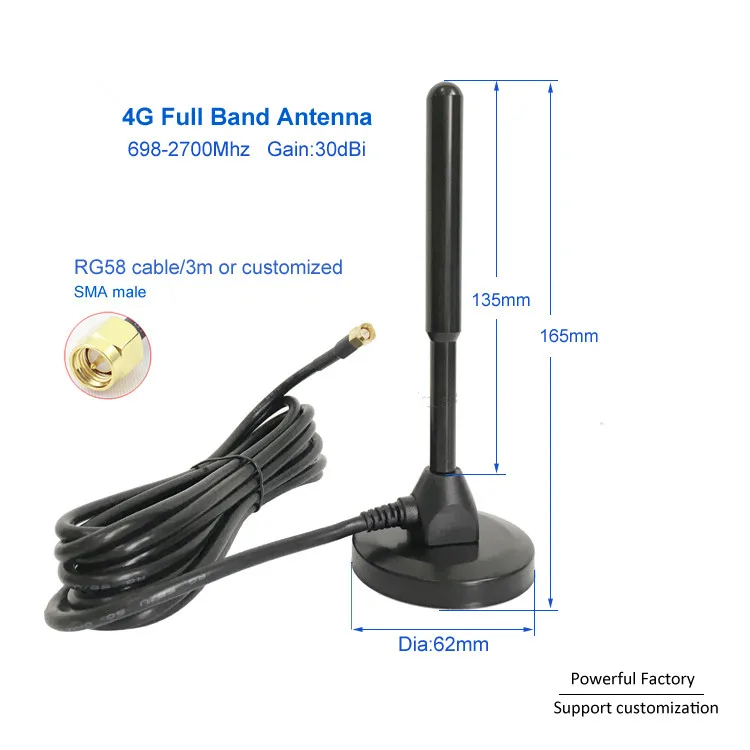 

LTE 4G Outdoor External Antenna Magnetic and Screw 30DBI3M Cable SMA Male