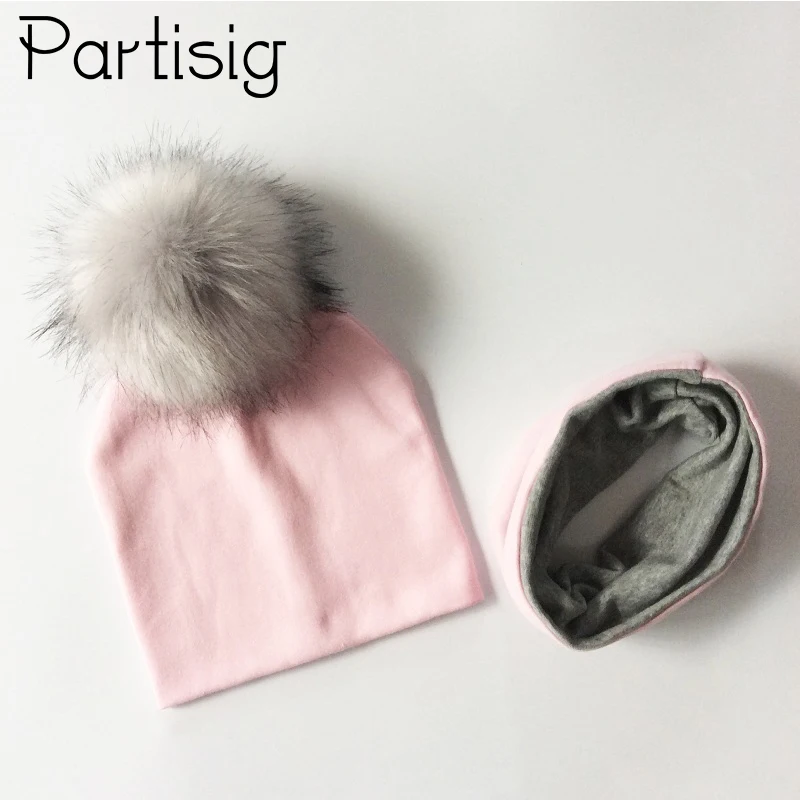 Autumn Winter Girls Cotton Pompom Hat And Scarf Set For Kids Baby Caps With Pompon Bonnet